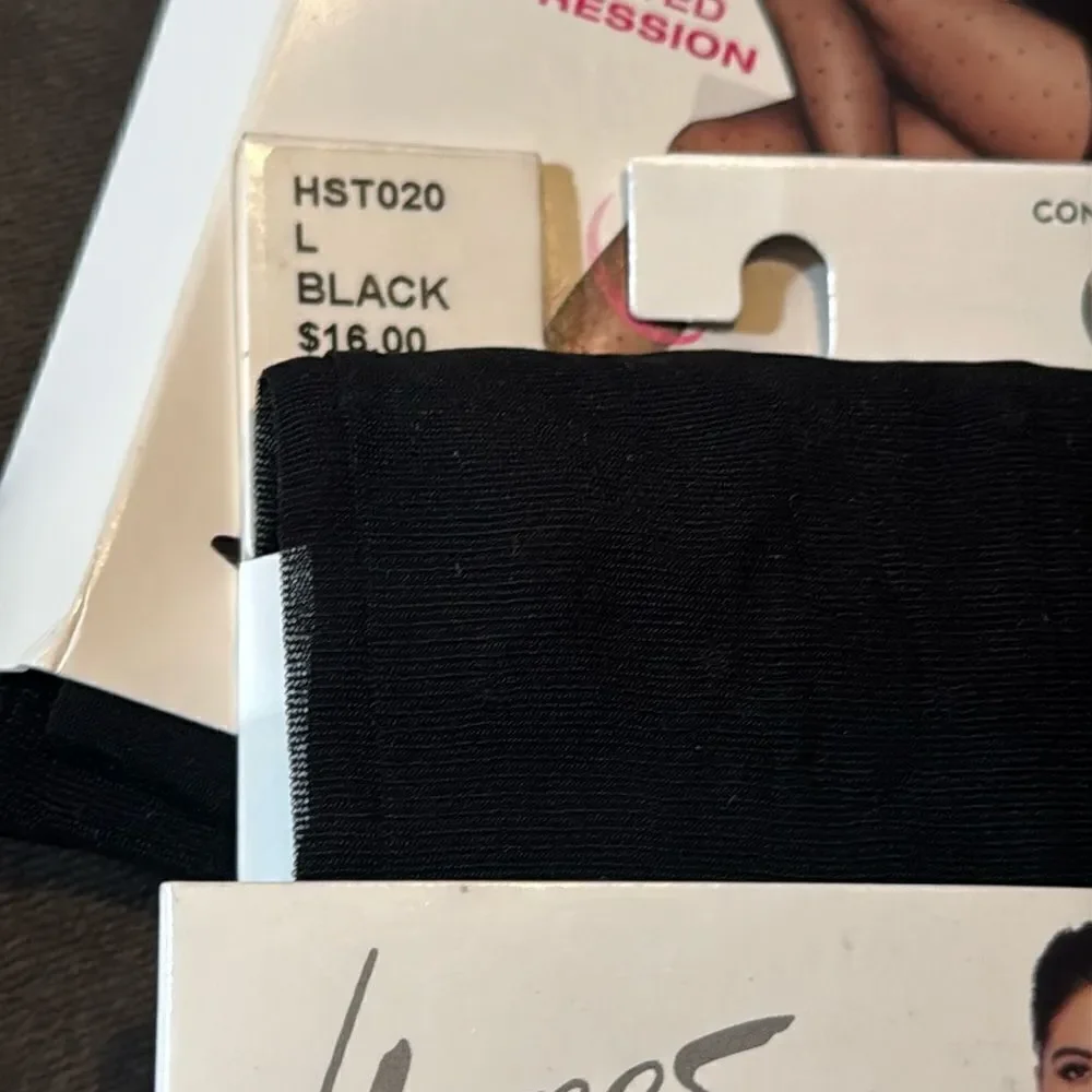 Hanes Perfect Tights ControlTop Graduated Compression Black Diamond Size L x2